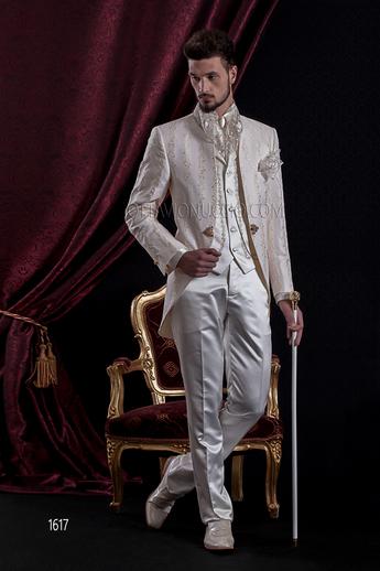 ONGala 1617 - Abito da Sposo Barocco slim coreana broccato avorio e oro