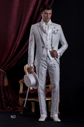 ONGala 1622 - Abito Cerimonia Barocco damascato grigio perla con gilet ricamato