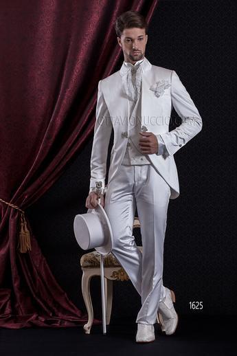 ONGala 1625 - Abito Cerimonia Barocco slim in raso bianco con gilet jacquard