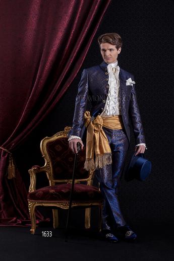 ONGala 1633 - Abito Cerimonia Barocco redingote broccato blu e oro