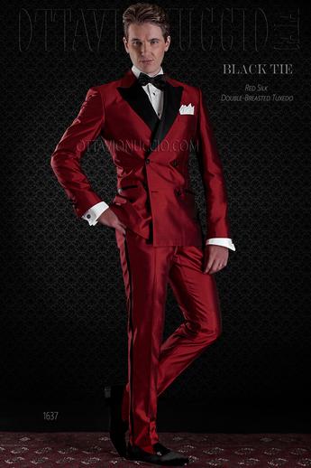 ONGala 1637 - Abito sposo doppiopetto misto seta shantung rosso