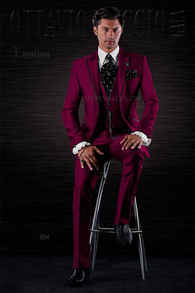 ONGala 1694 - Abito sposo particolare bordeaux tre pezzi