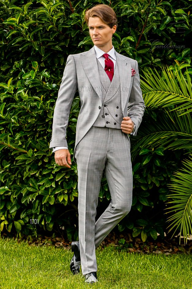 ONGala 1701 - Tight da sposo Principe di Galles grigio chiaro