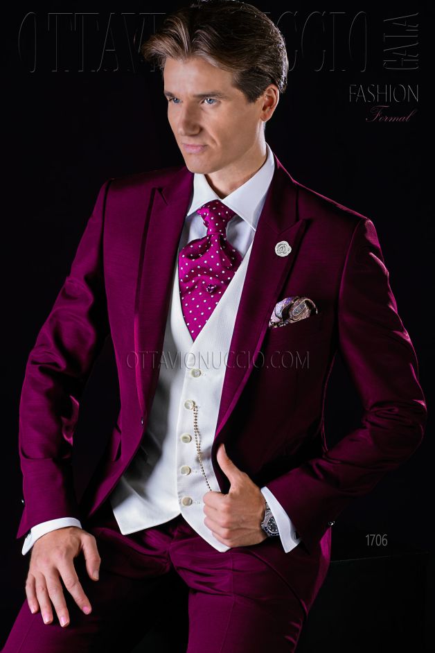 ONGala 1706 - Vestito da sposo moderno bordeaux