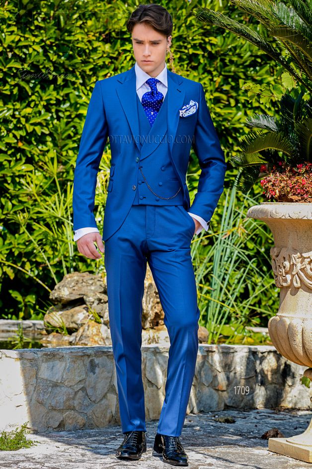 ONGala 1709 - Vestito sposo uomo blu royal tre pezzi classico