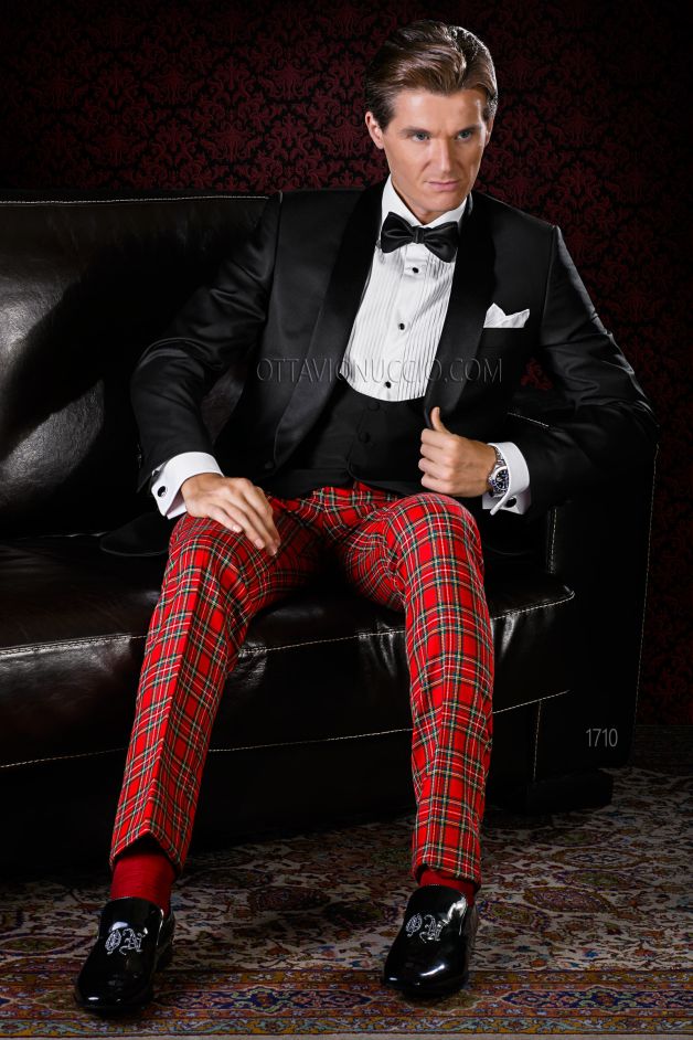 ONGala 1710 - Smoking elegante spezzato nero e tartan