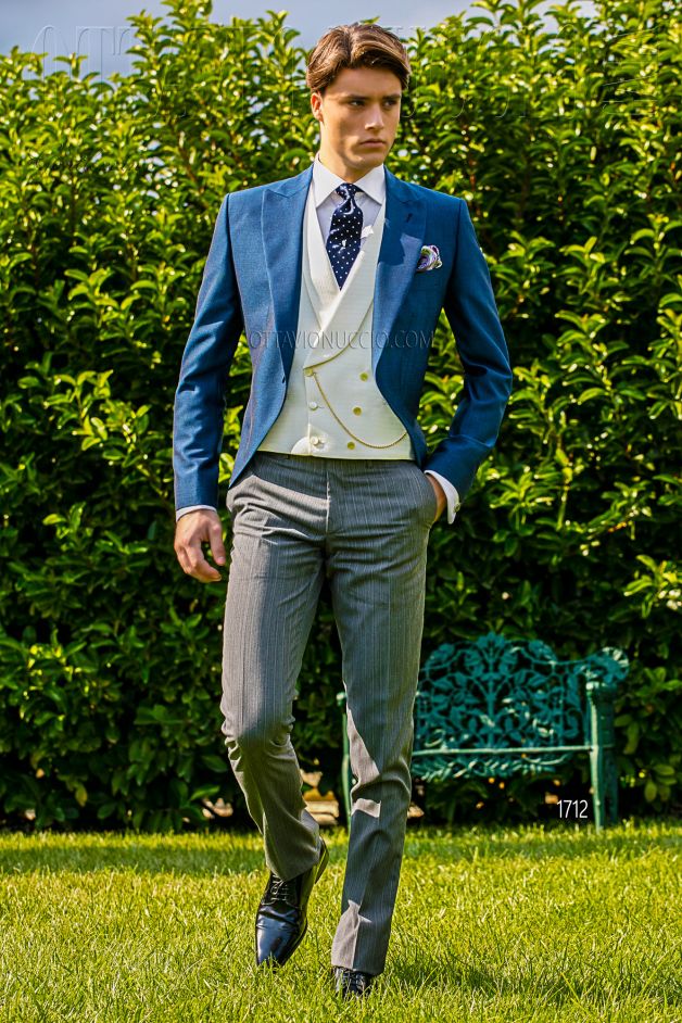 ONGala 1712 - Tight sposo spezzato blu e grigio slim fit