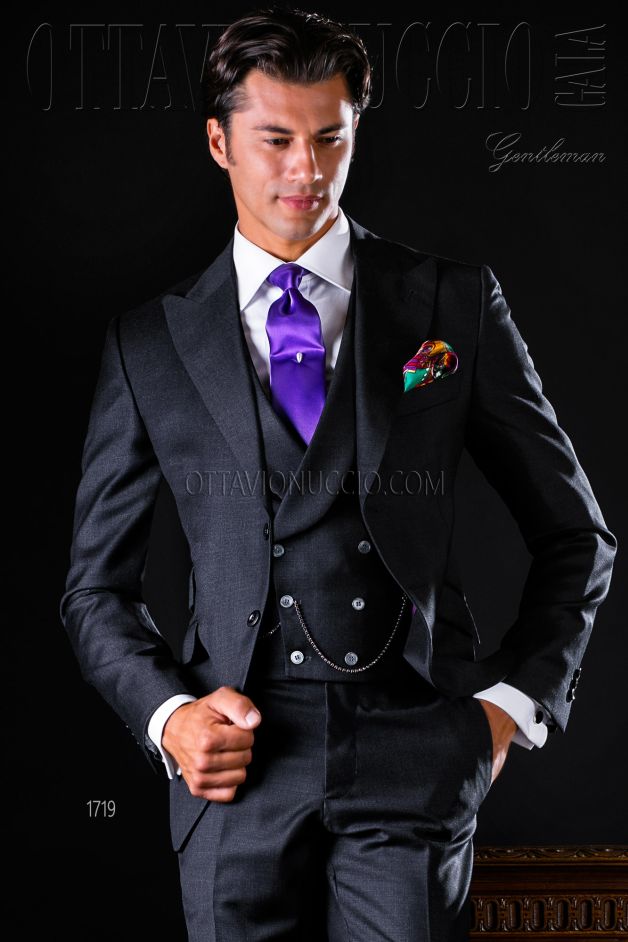 ONGala 1719 - Vestito sposo uomo grigio scuro tre pezzi