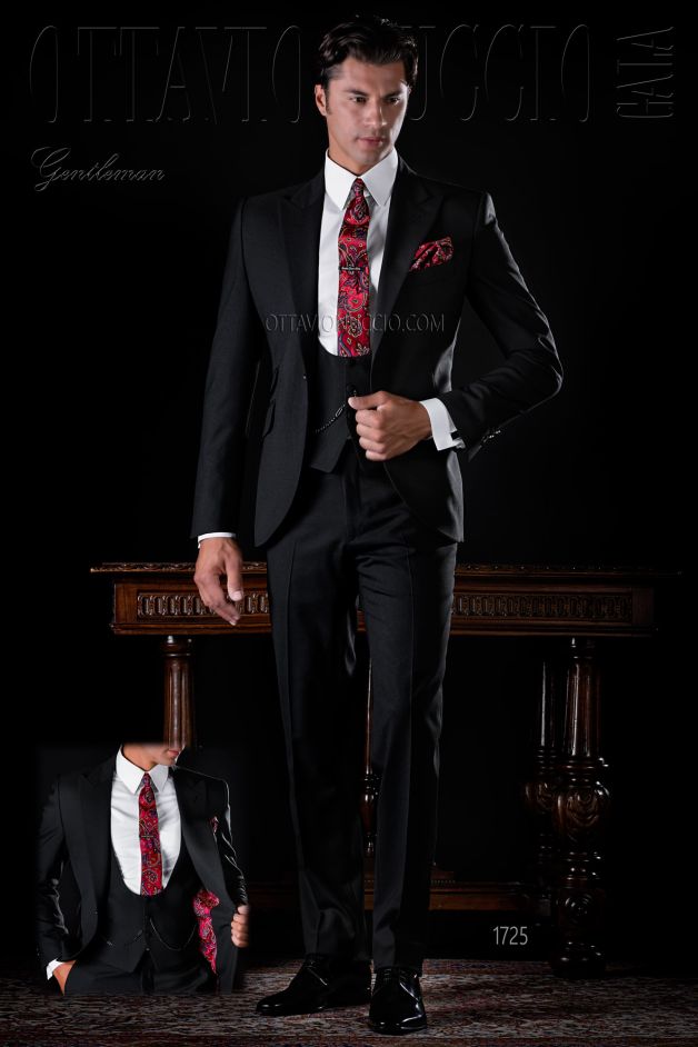 ONGala 1725 - Vestito da sposo moderno nero tre pezzi