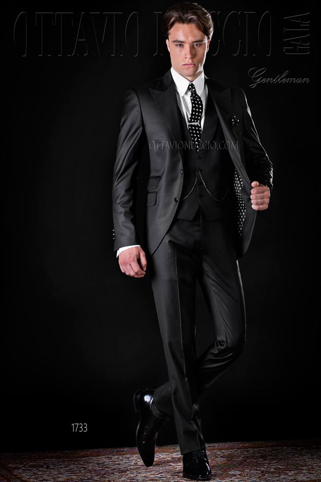 ONGala 1733 - Abito sposo moderno nero tre pezzi slim fit