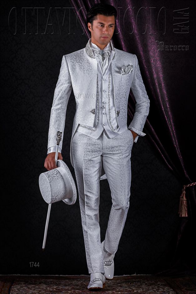 ONGala 1744 - Frac barocco vintage damascato bianco | Vestito damascato bianco