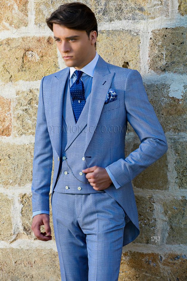 ONGala 1757 - Tight sposo azzurro Principe di Galles tre pezzi