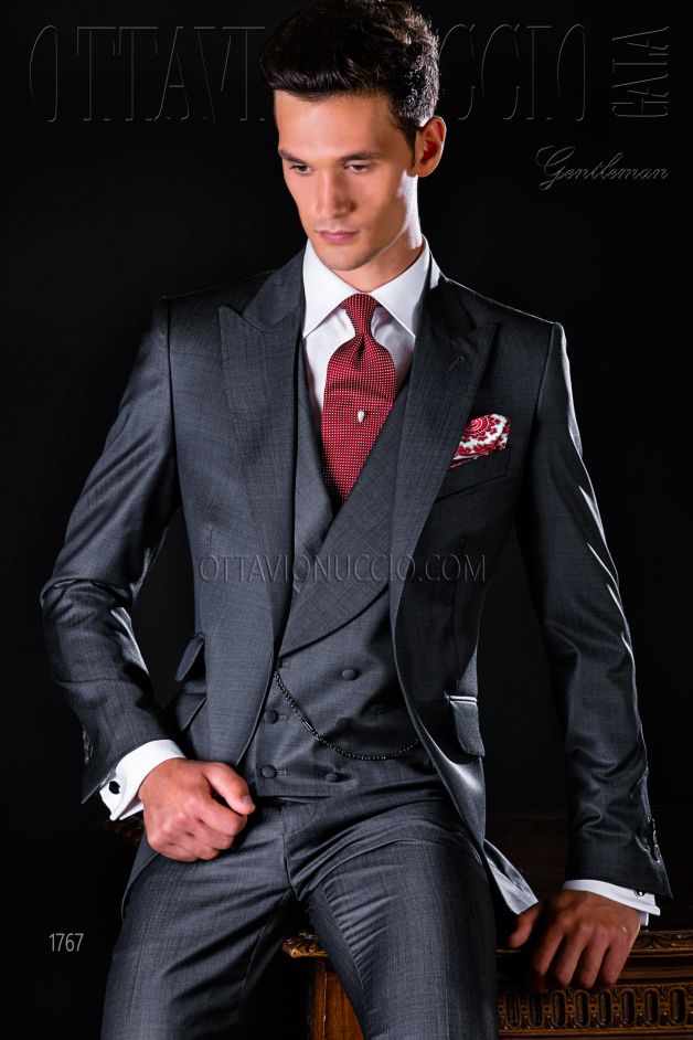 ONGala 1767 - Abito cerimonia uomo casual grigio tre pezzi