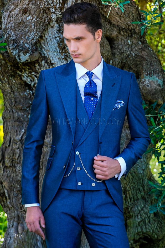 ONGala 1774 - Vestito da sposo casual blu elettrico tre pezzi