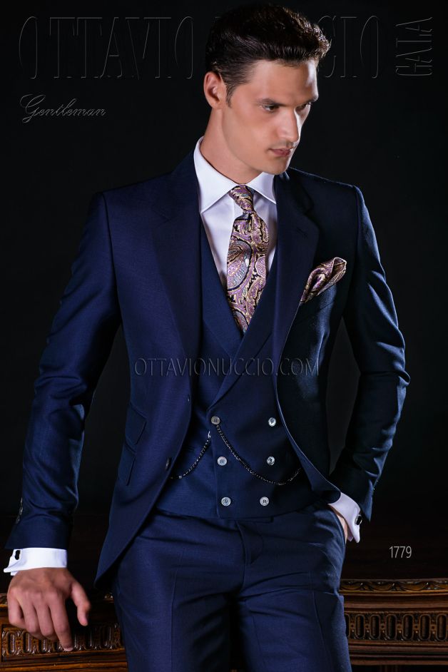ONGala 1779 - Vestito da sposo blu scuro tre pezzi