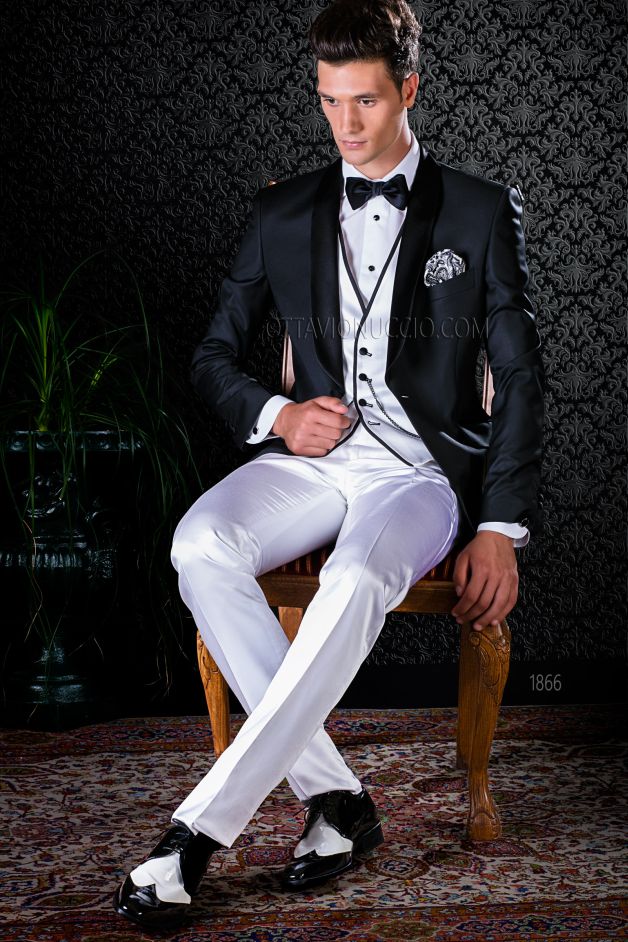 ONGala 1866 - Abito da sposo spezzato lucido bianco e nero