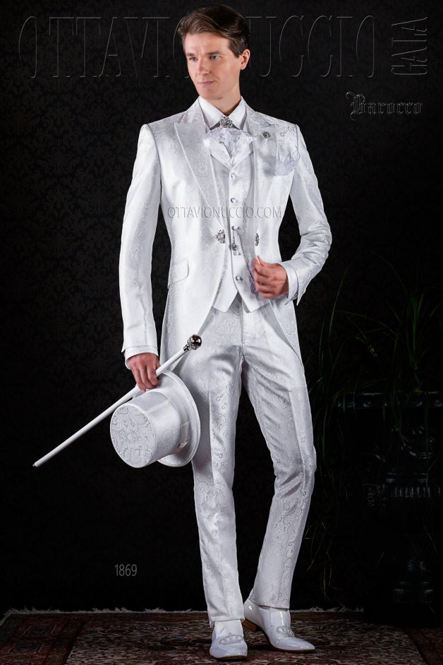 ONGala 1869 - Abito da sposo damascato vintage bianco stile barocco