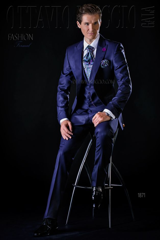 ONGala 1871 - Vestito da sposo casual blu tre pezzi