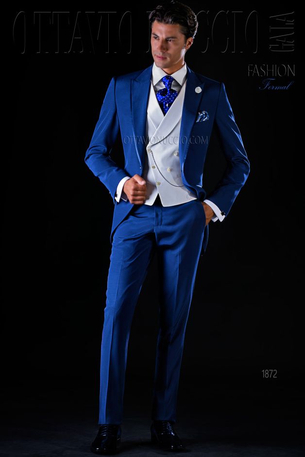 ONGala 1872 - Abito sposo moderno blu con gilet bianco