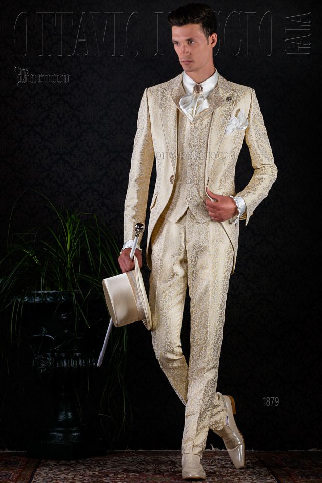 ONGala 1879 - Abito da sposo vintage damascato beige oro