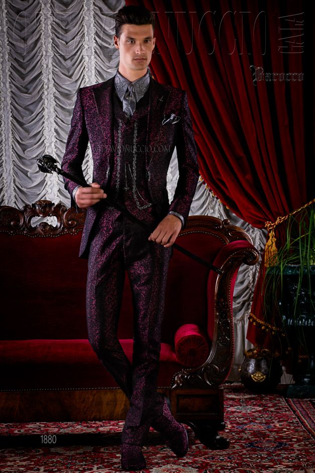 ONGala 1880 - Vestito sposo damascato viola e argento