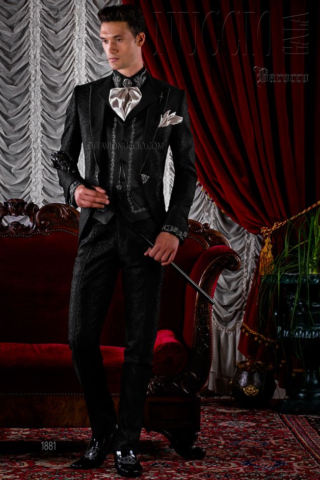 ONGala 1881 - Vestito damascato nero | Abito sposo vintage barocco
