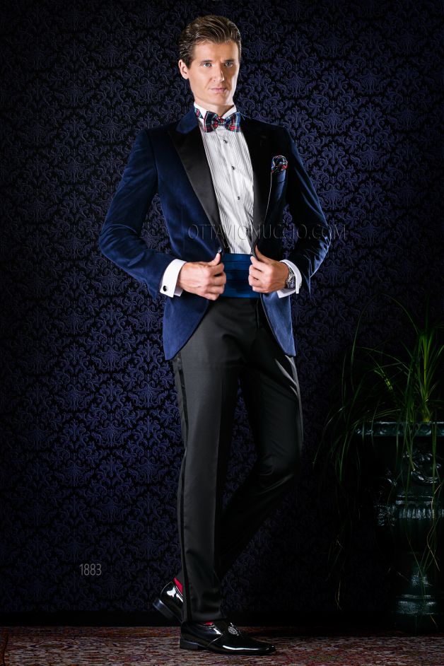 ONGala 1883 - Abito smoking uomo velluto blu e nero