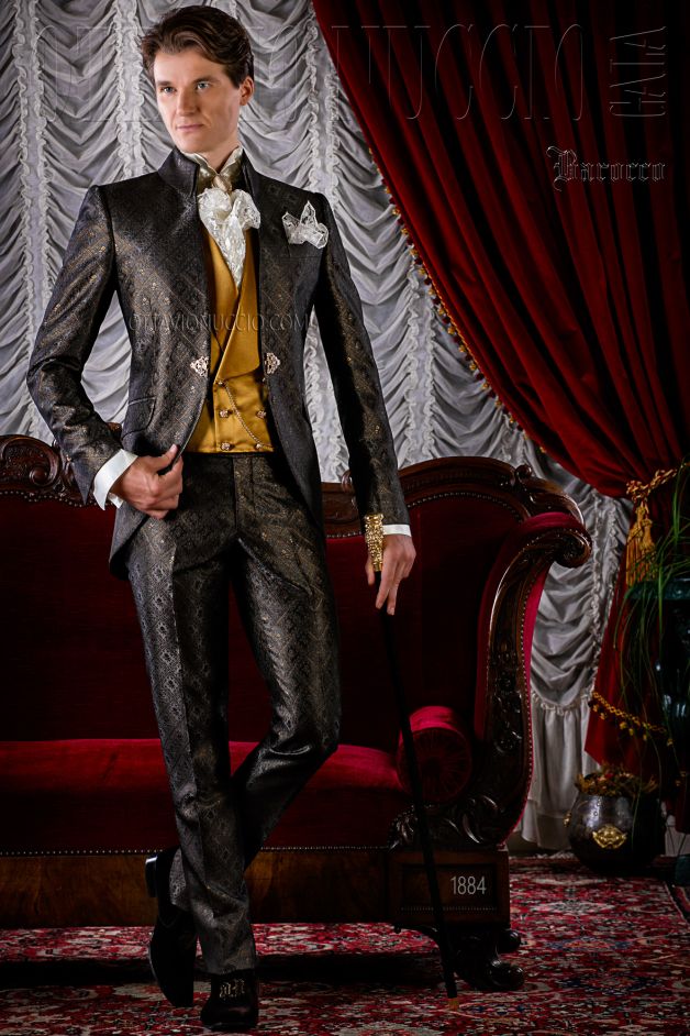 ONGala 1884 - Vestito sposo damascato vintage bronzo da uomo
