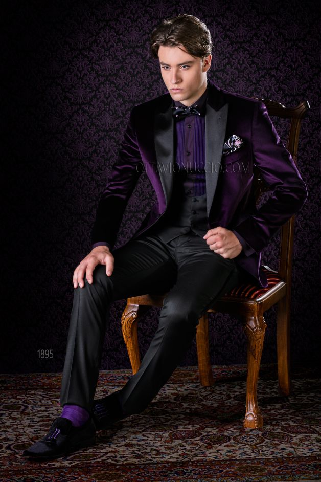 ONGala 1895 - Abito sposo uomo casual velluto viola e nero