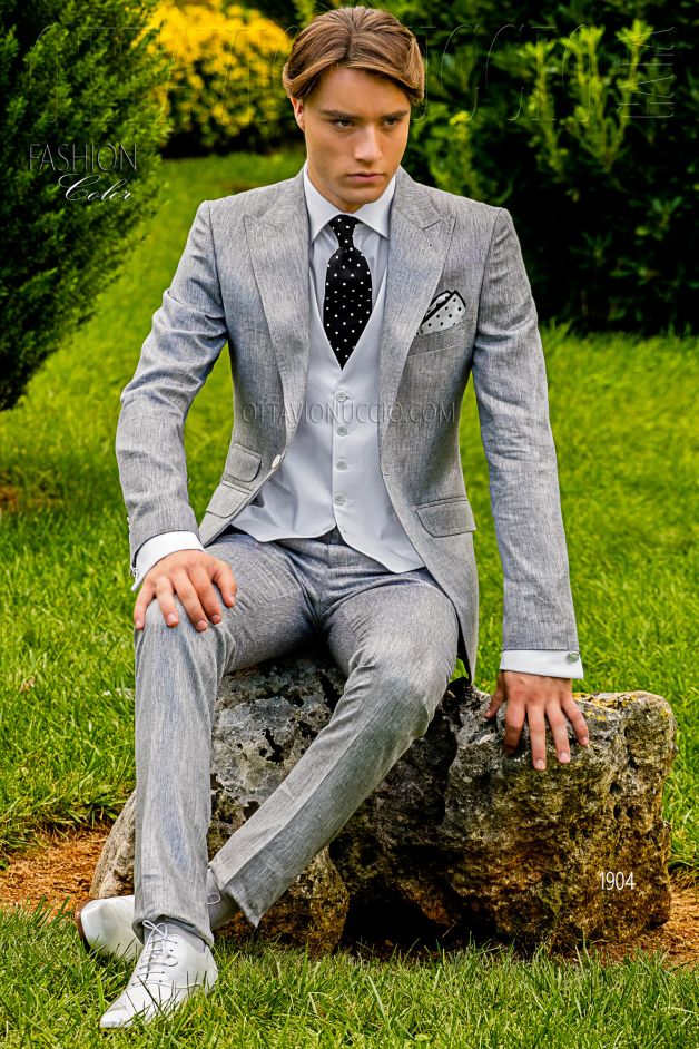 ONGala 1904 - Abito sposo casual grigio in puro lino metallico