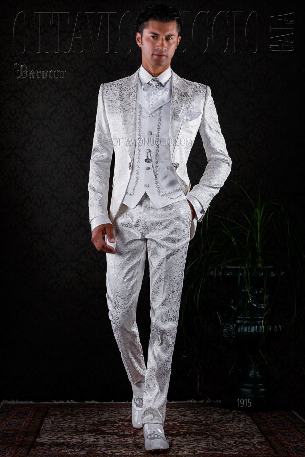 ONGala 1915 - Vestito uomo damascato bianco da sposo barocco di lusso
