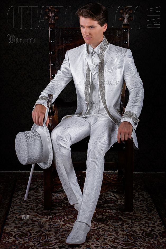 ONGala 1918 - Vestito sposo damascato bianco collo coreano luxury