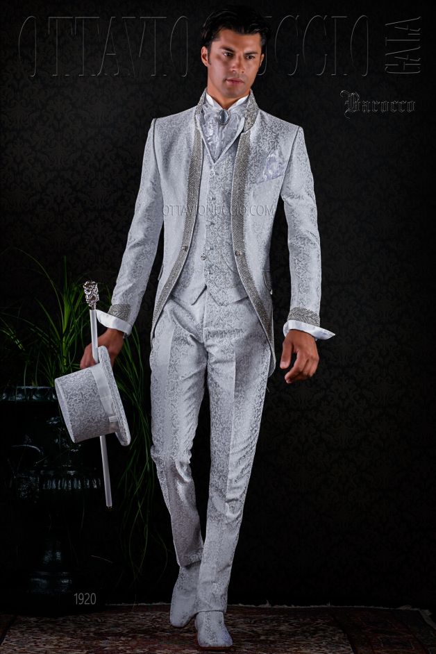 ONGala 1920 - Vestito sposo damascato particolare bianco di lusso