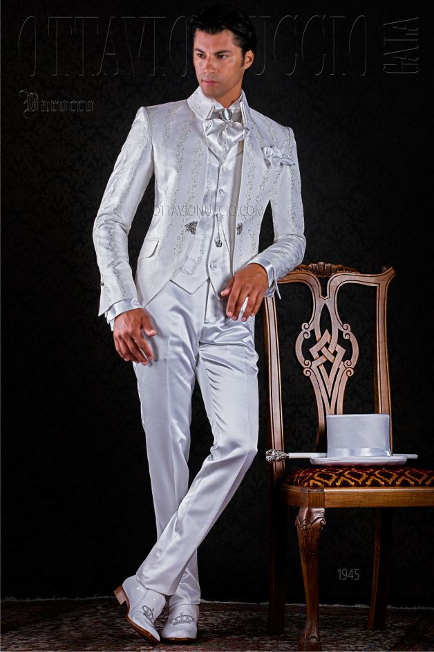 ONGala 1945 - Abito sposo vintage broccato bianco | Giacca damascata bianca