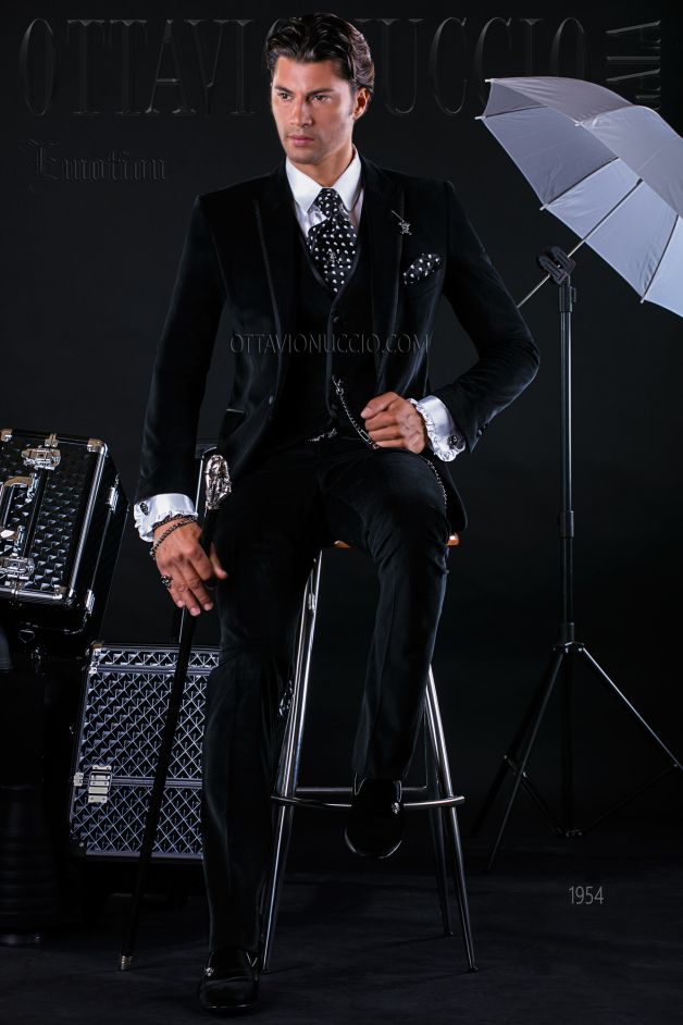 ONGala 1954 - Abito sposo nero velluto slim fit