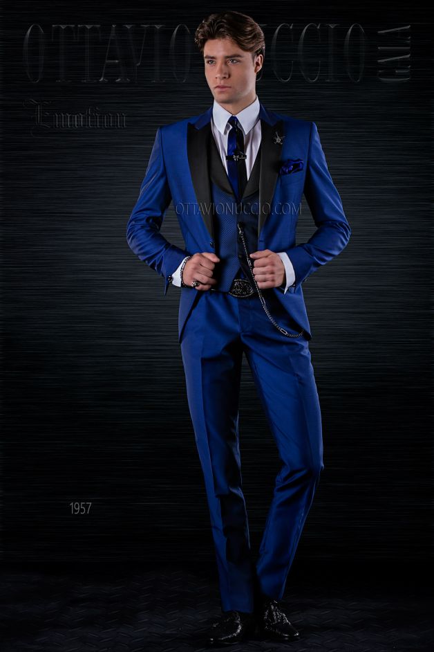ONGala 1957 - Vestito sposo uomo moderno blu e nero slim fit