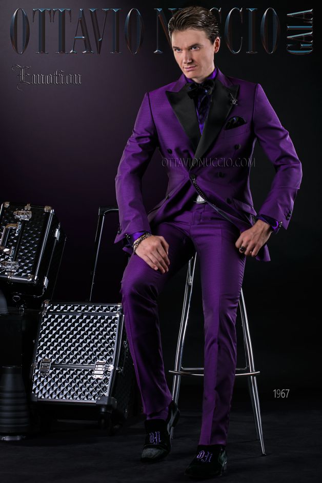 ONGala 1967 - Vestito sposo uomo moderno viola doppiopetto