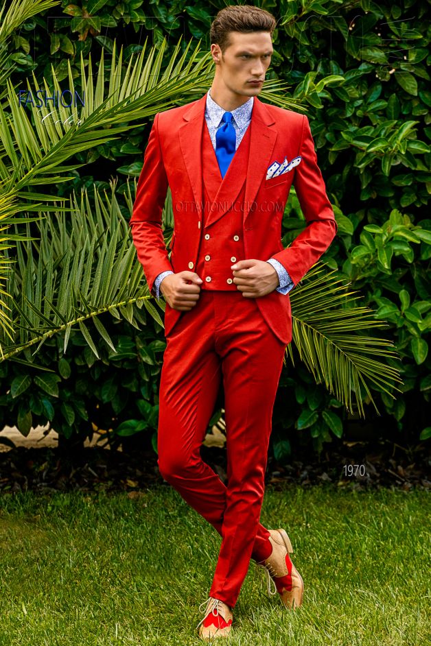 ONGala 1970 - Sposo hippie tre pezzi cotone rosso