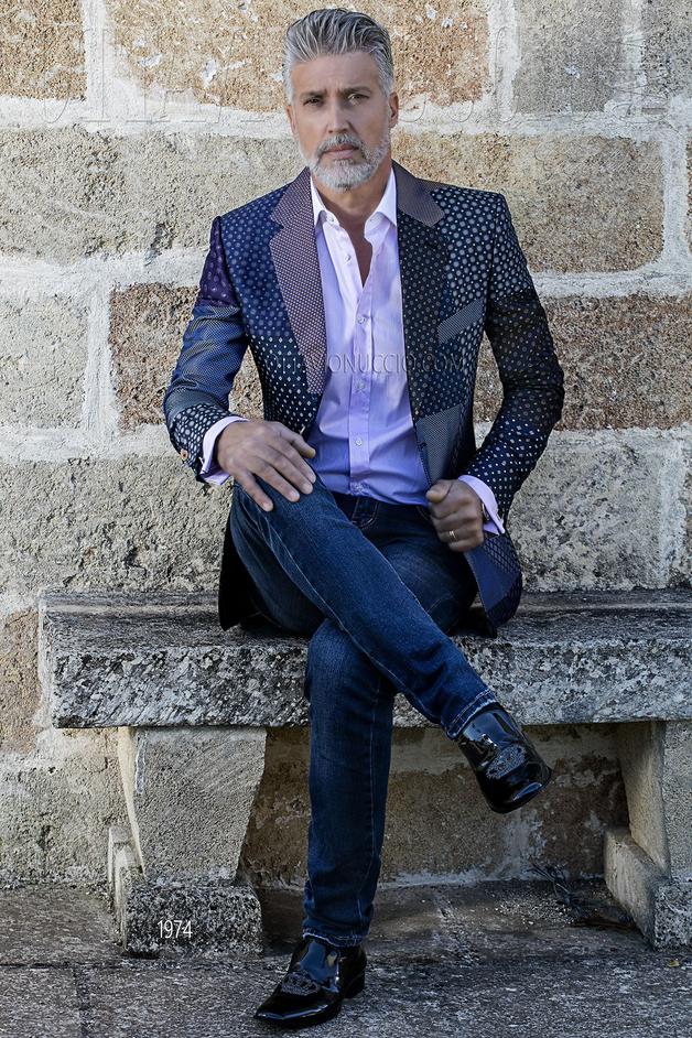 ONGala 1974 - Giacca uomo moderna Patchwork pura seta