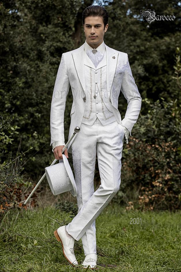 ONGala 2001 - Abito sposo damascato barocco bianco con strass crystal
