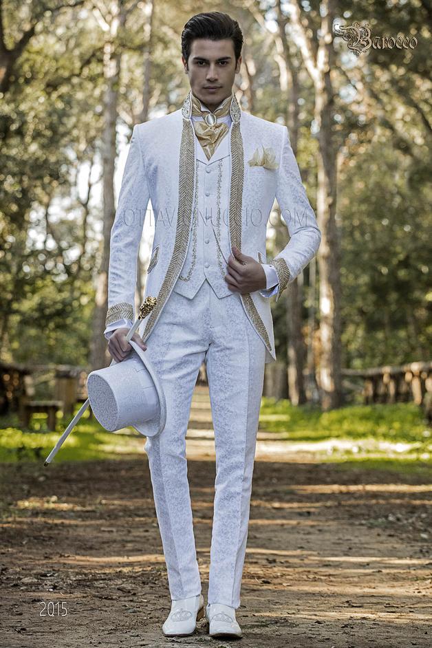 ONGala 2015 - Abito sposo stile barocco bianco con passamanerie cristallo oro