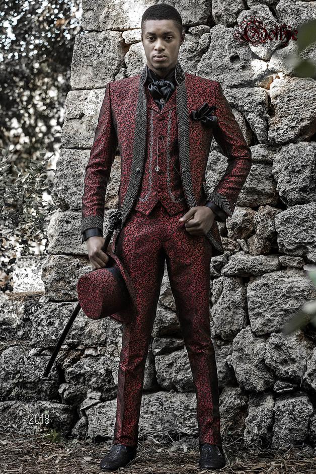 ONGala 2018 - Abito sposo damascato rosso gotico con strass cristallo fumè