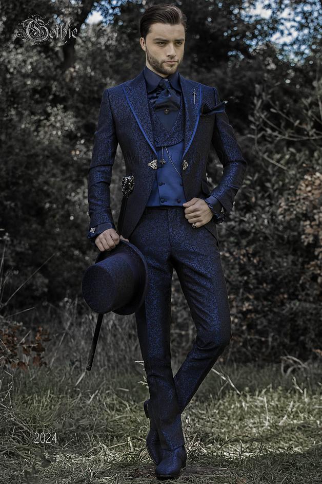ONGala 2024 - Abito sposo damascato blu stile gotico | Vestito damascato blu