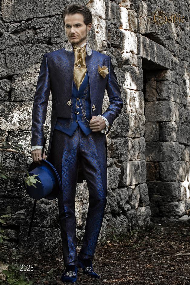 ONGala 2028 - Abito frak sposo broccato blu passamanerie sul collo