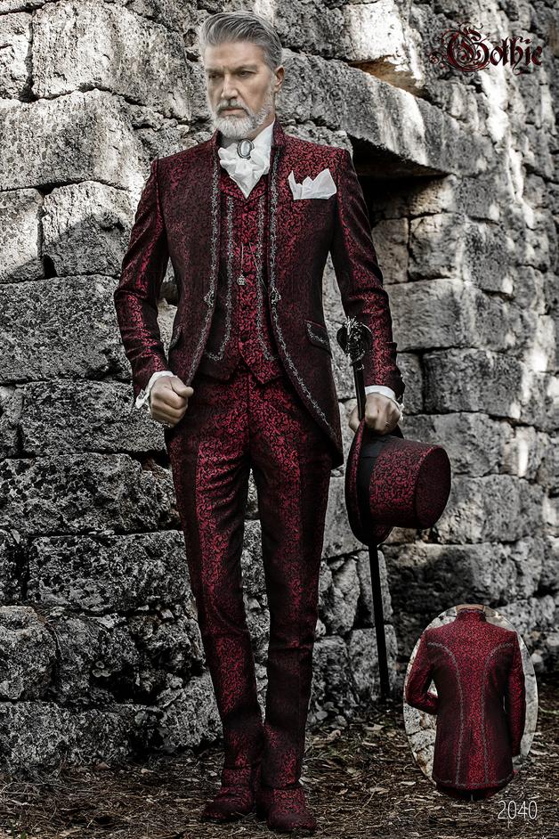 ONGala 2040 - Abito di lusso sposo coreano damascato rosso stile gotico