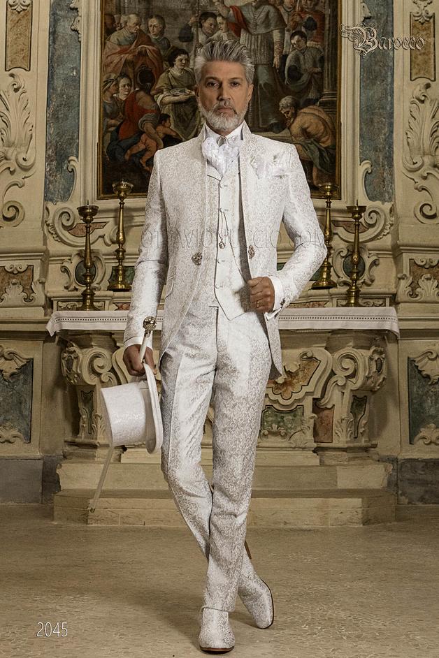 ONGala 2045 - Abito da sposo damascato barocco bianco ricamato al tono