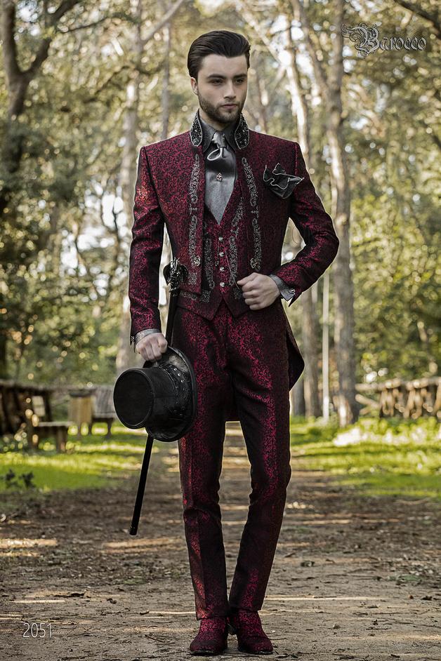 ONGala 2051 - Frak barocco damascato rosso ricamo nero-argento