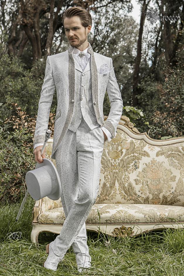 ONGala 2057 - Abito da sposo stile barocco bianco con strass crystal