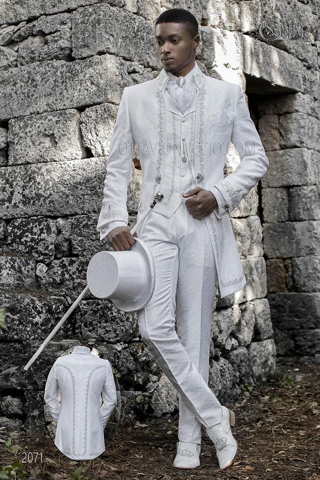 ONGala 2071 - Abito uomo da sposo luxury damascato bianco