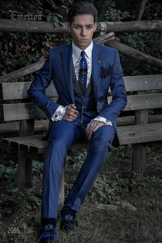 ONGala 2086 - Abito da sposo blu elettrico tessuto jacquard